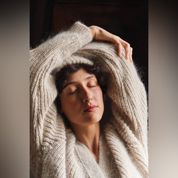 Cozy Beige Women's Cardigan Sweater - Picture 8 of 15